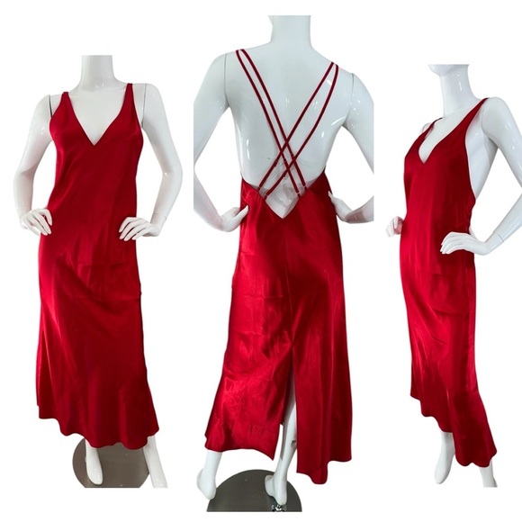 Frederick's of Hollywood Red Maxi Slip Dress Nightgown Spaghetti Strap - Small - Picture 1 of 13